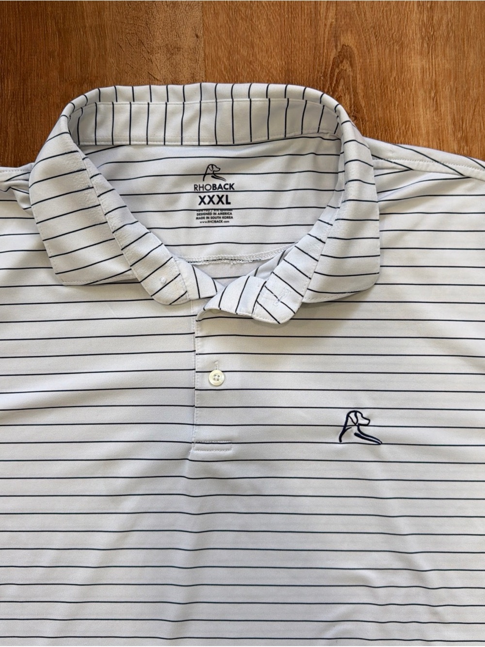 Rhoback Mens 3XL Polo Shirt White Blue Striped Short Sleeve Performance Flawed